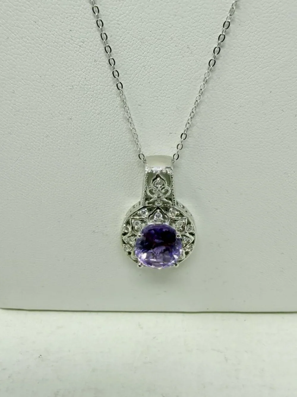 Shop LC Rose De France Amethyst/Cambodian‎ Zircon Silver Pendant & Chain 5246